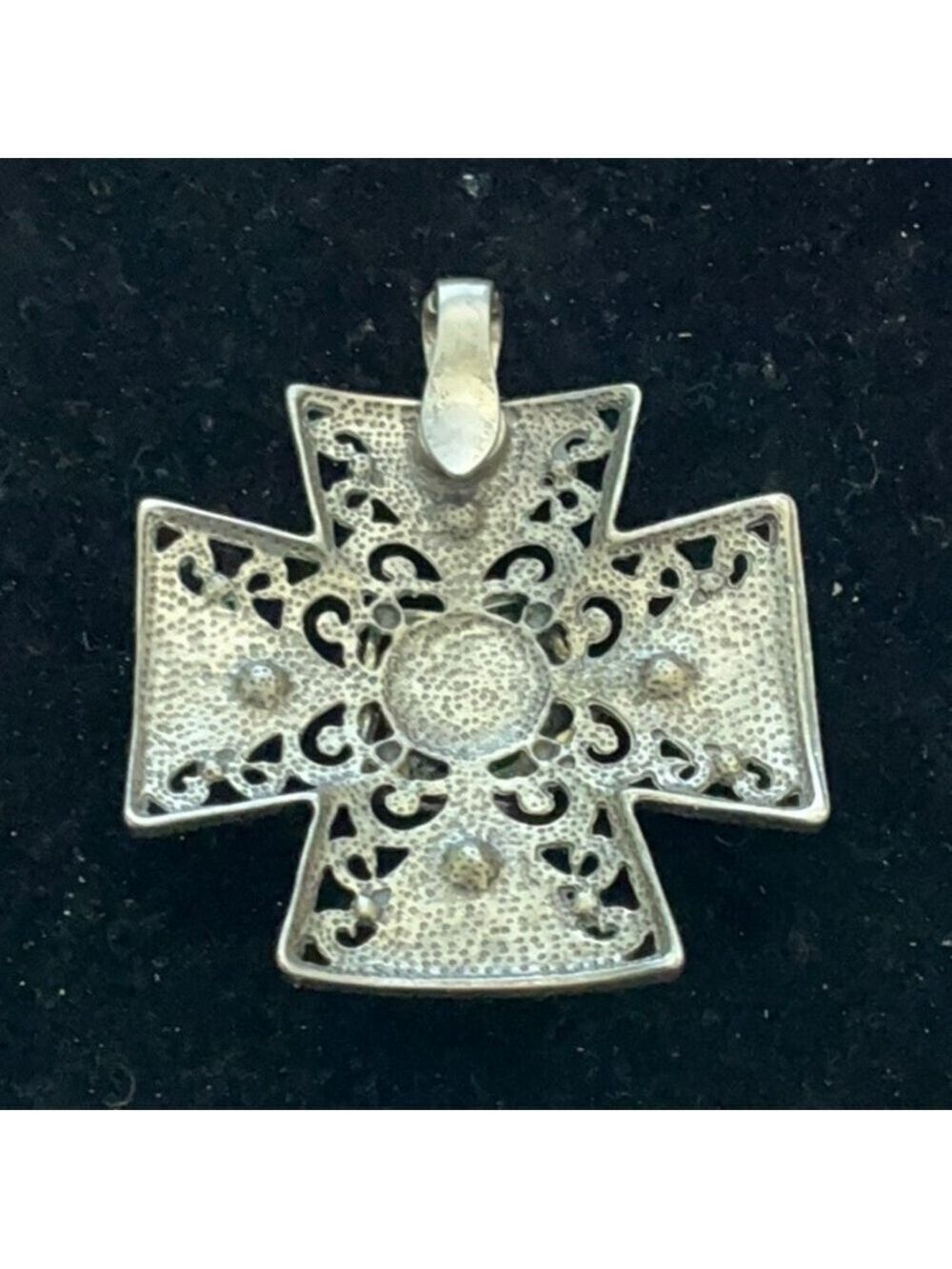 Vintage Silver Cross Pendant Rose Crystals - Picture 3 of 4